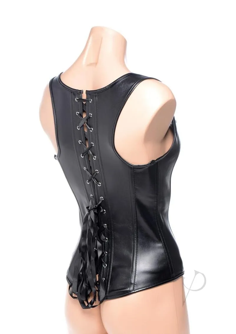 Strict Lace Corset Vest/thong Md Black