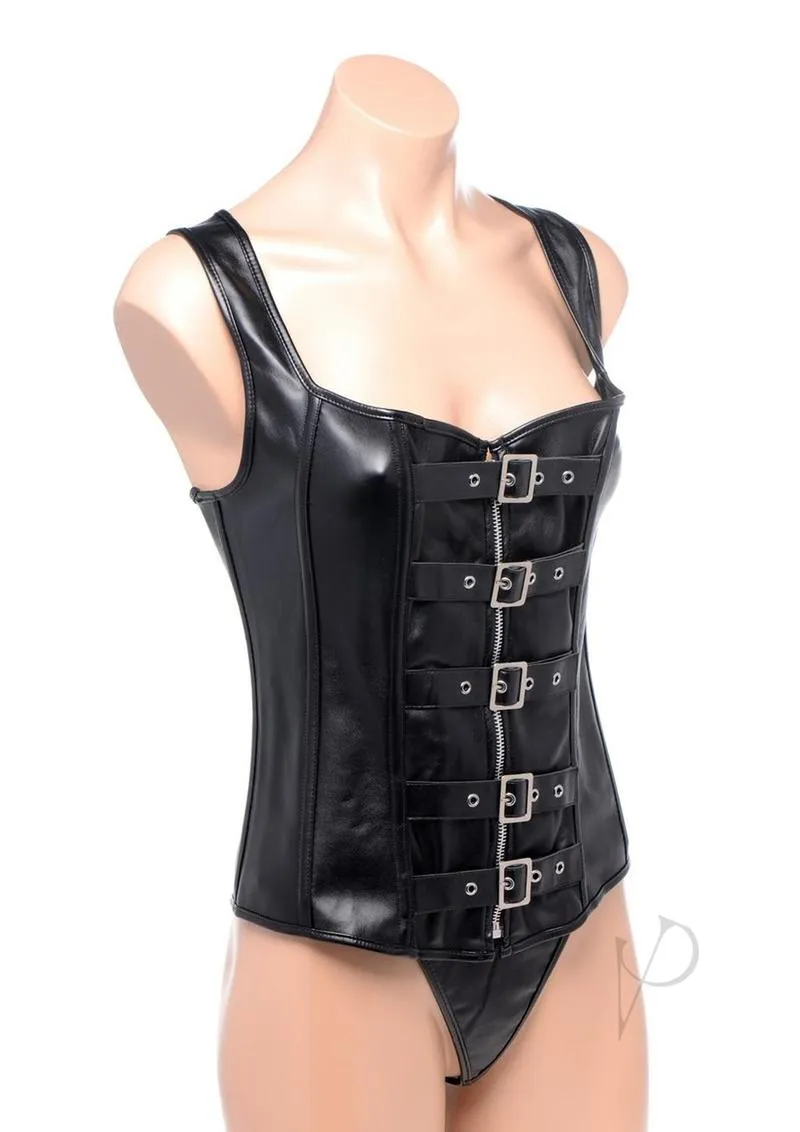 Strict Lace Corset Vest/thong Md Black