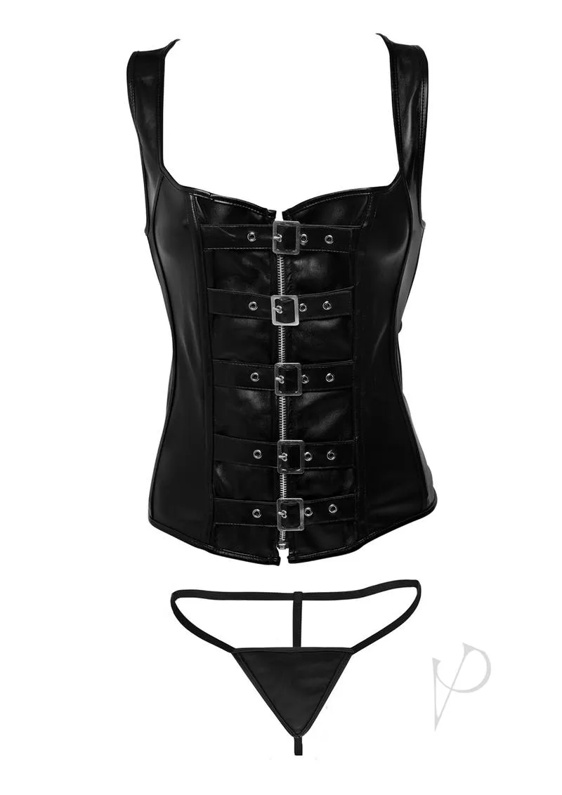 Strict Lace Corset Vest/thong Md Black