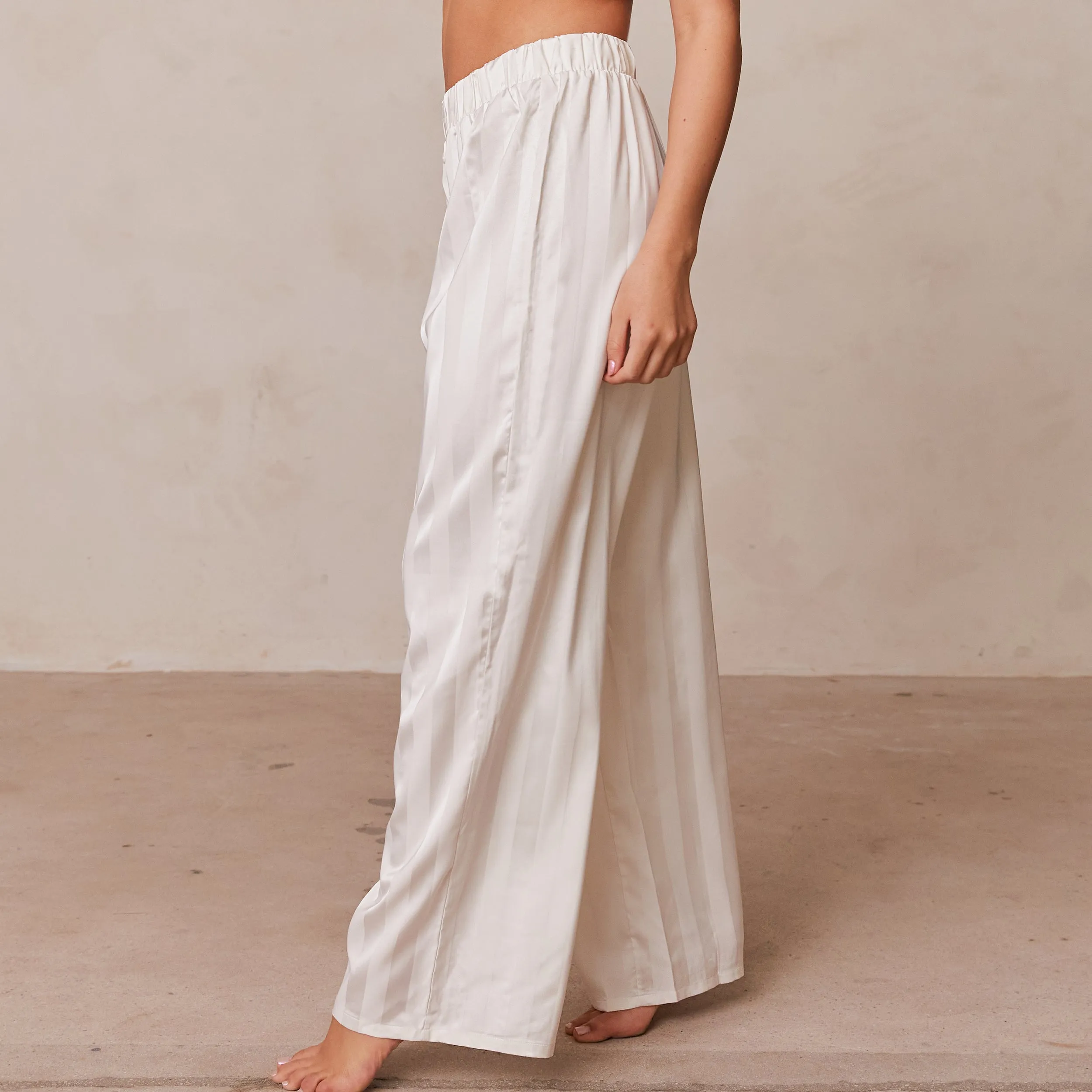 Striped Satin Pyjama Trousers - Pearl