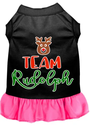 Team Rudolph Screen Print Dog Dress Black With Bright Pink Lg