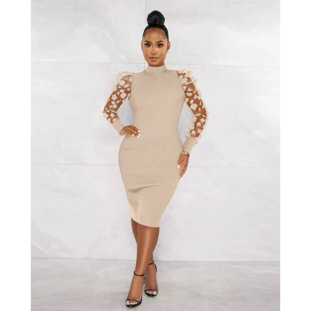 Tiffany Tulle Sleeve Bodycon Midi Dress