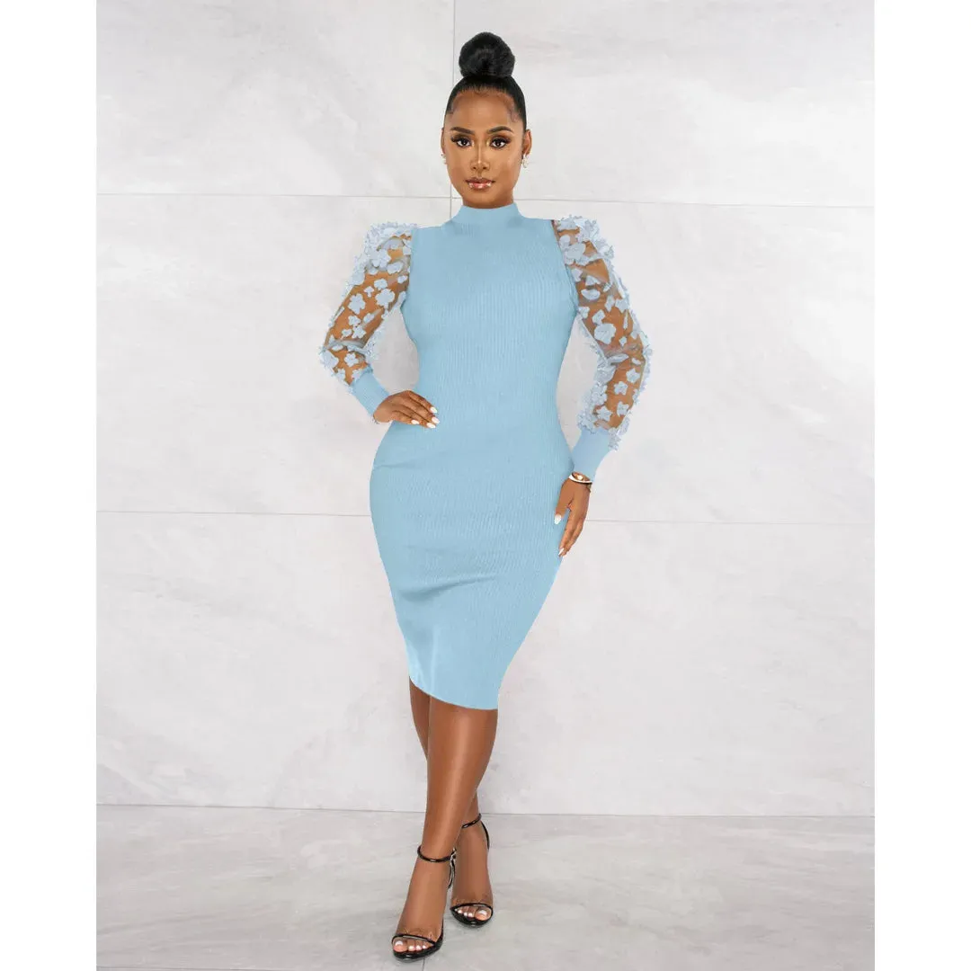 Tiffany Tulle Sleeve Bodycon Midi Dress