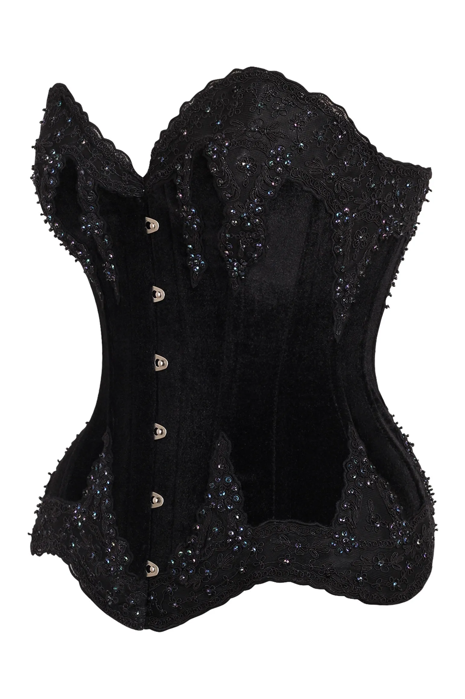 Top Drawer Black Velvet & Beaded Steel Boned Overbust Corset