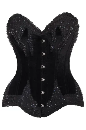 Top Drawer Black Velvet & Beaded Steel Boned Overbust Corset