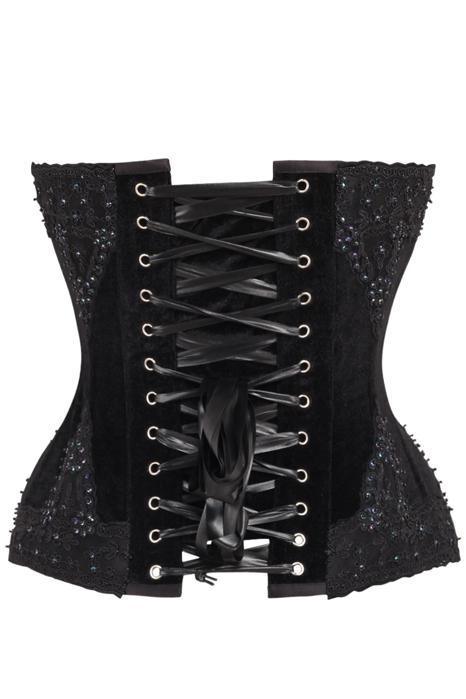 Top Drawer Black Velvet & Beaded Steel Boned Overbust Corset