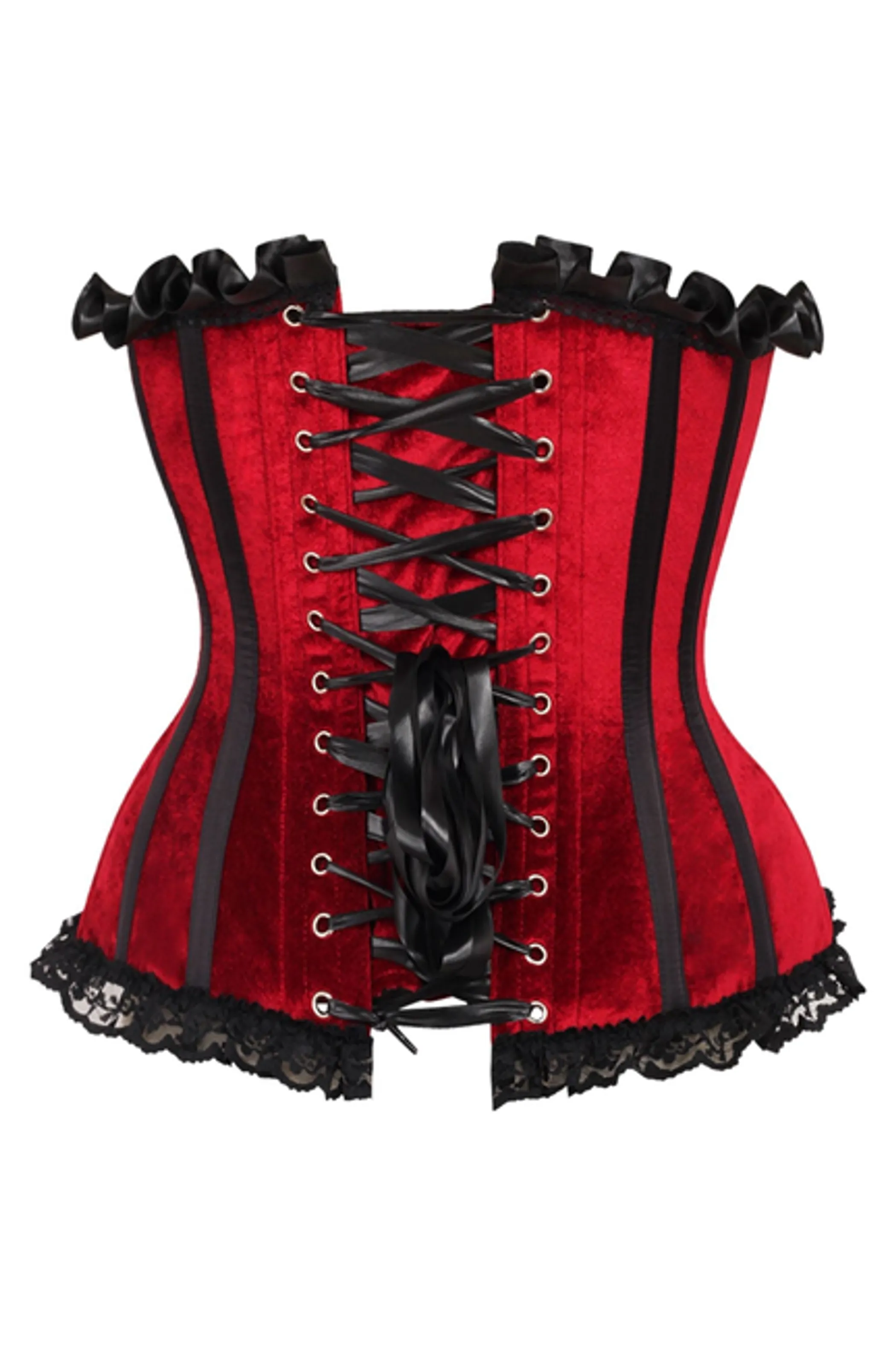 Top Drawer Dark Red Velvet Steel Boned Burlesque Corset