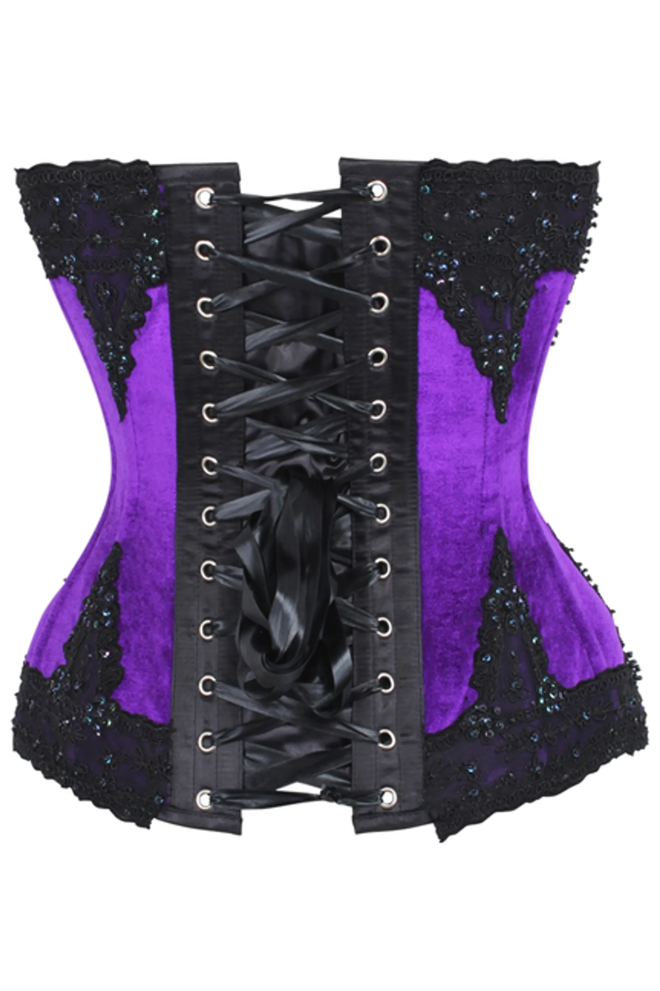 Top Drawer Purple Velvet & Beaded Steel Boned Overbust Corset