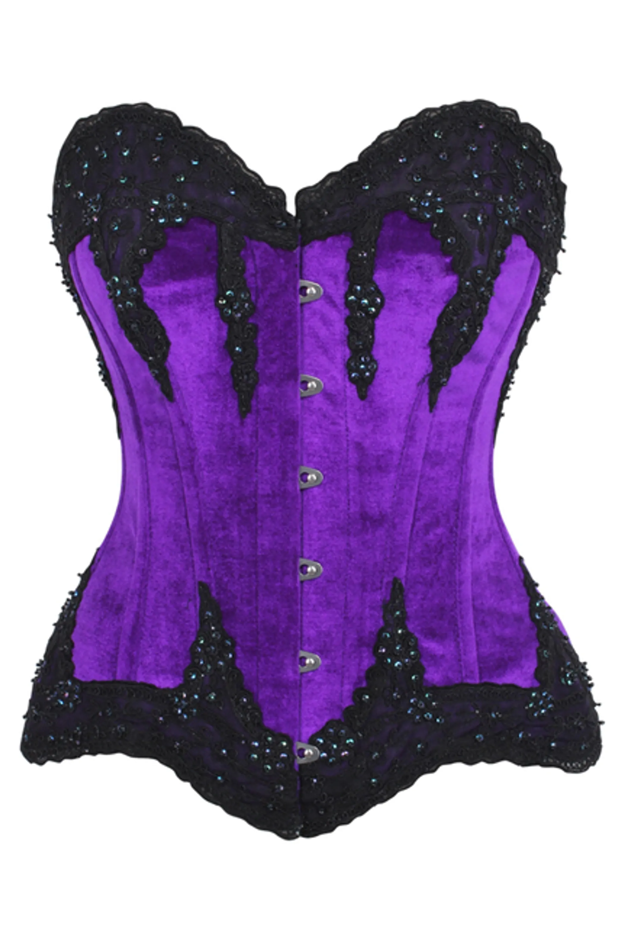 Top Drawer Purple Velvet & Beaded Steel Boned Overbust Corset