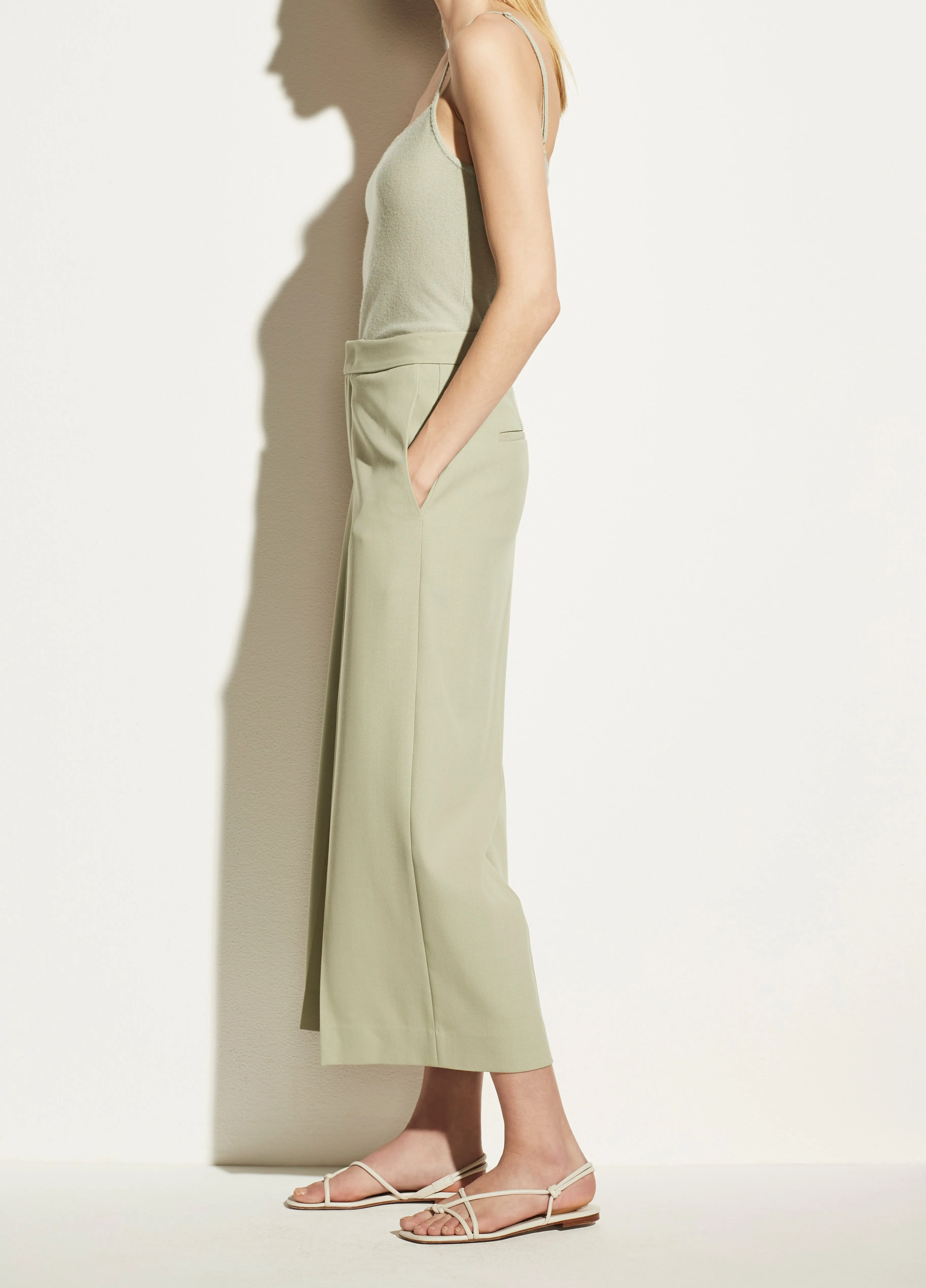 Twill Crop Wide Leg Pant in Celery