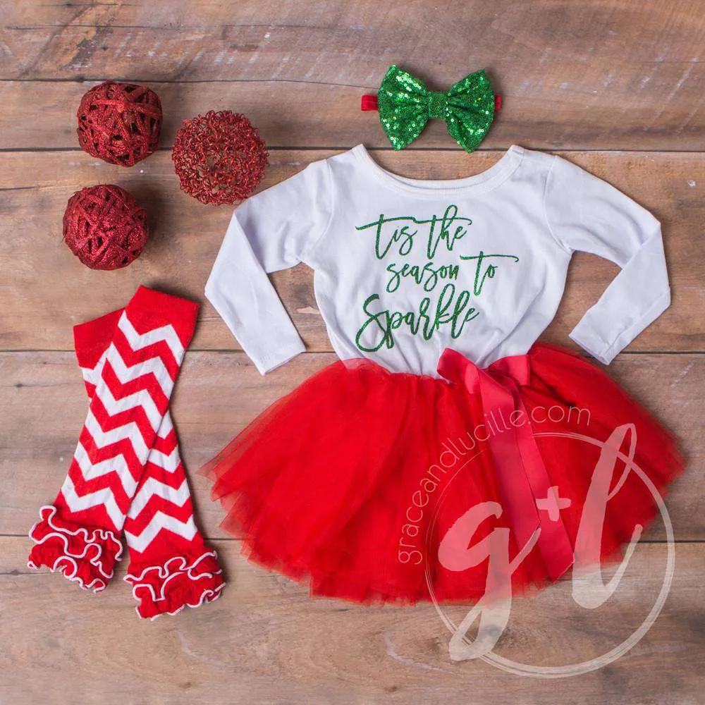 Two-in-One Sequined Bow Headband & Belt, Christmas Green Bow on Red Band