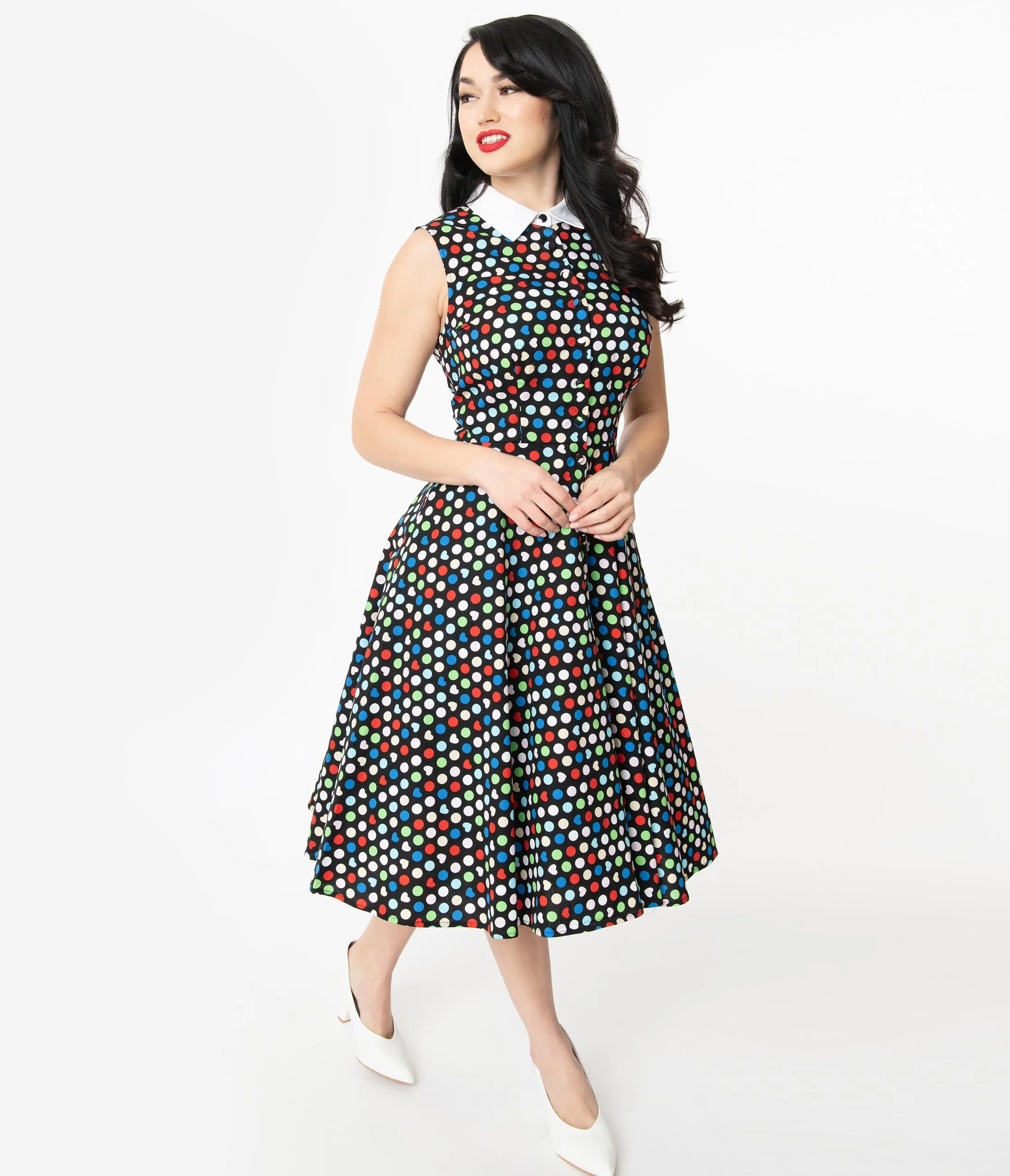 Unique Vintage 1940s Rainbow Polka Dot Darlene Dress