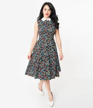 Unique Vintage 1940s Rainbow Polka Dot Darlene Dress