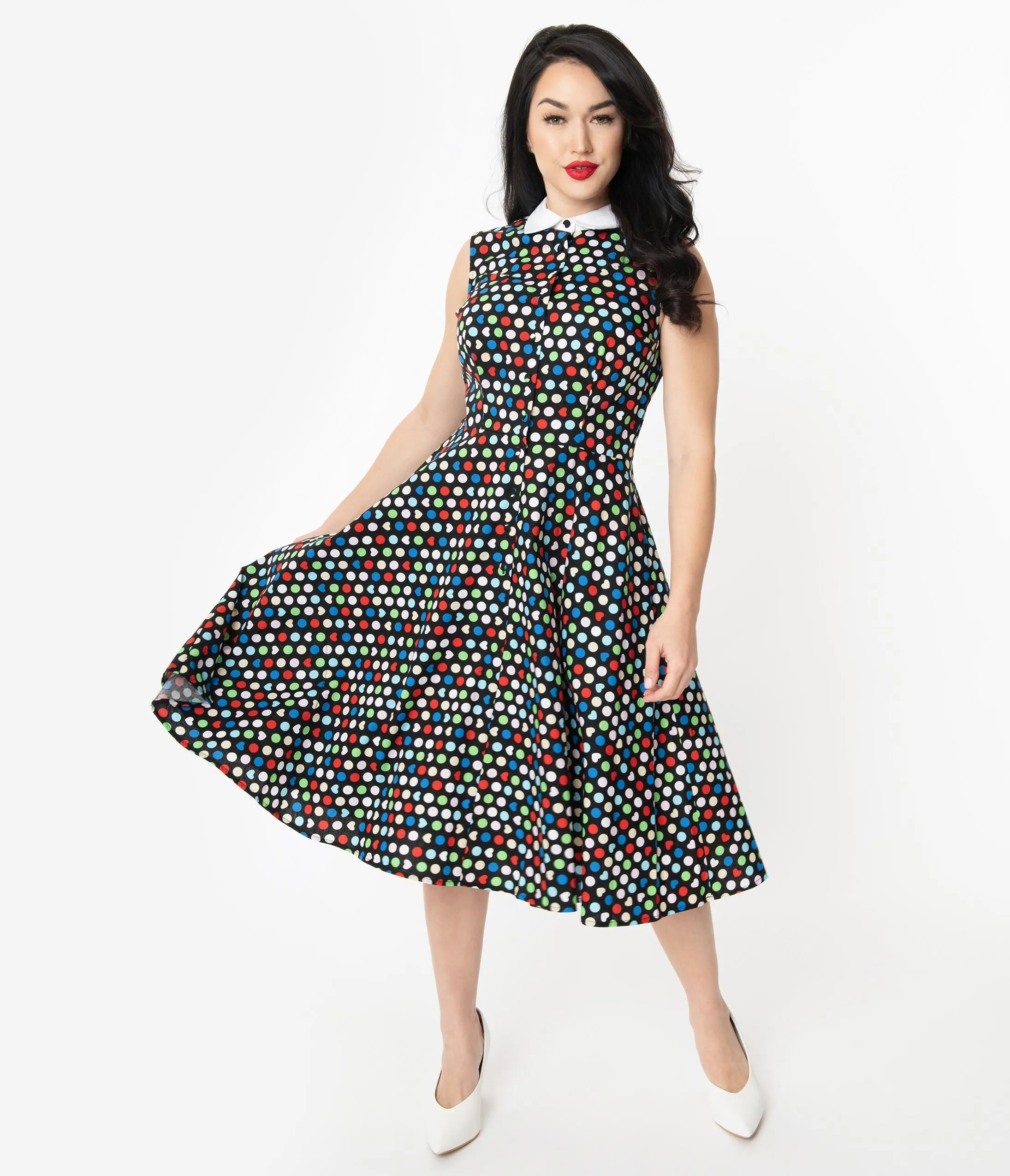 Unique Vintage 1940s Rainbow Polka Dot Darlene Dress