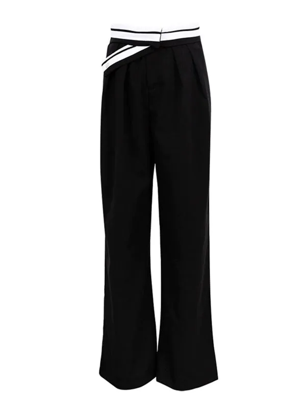 Urban High Waisted Wide Leg Striped Pleated Solid Color Pants