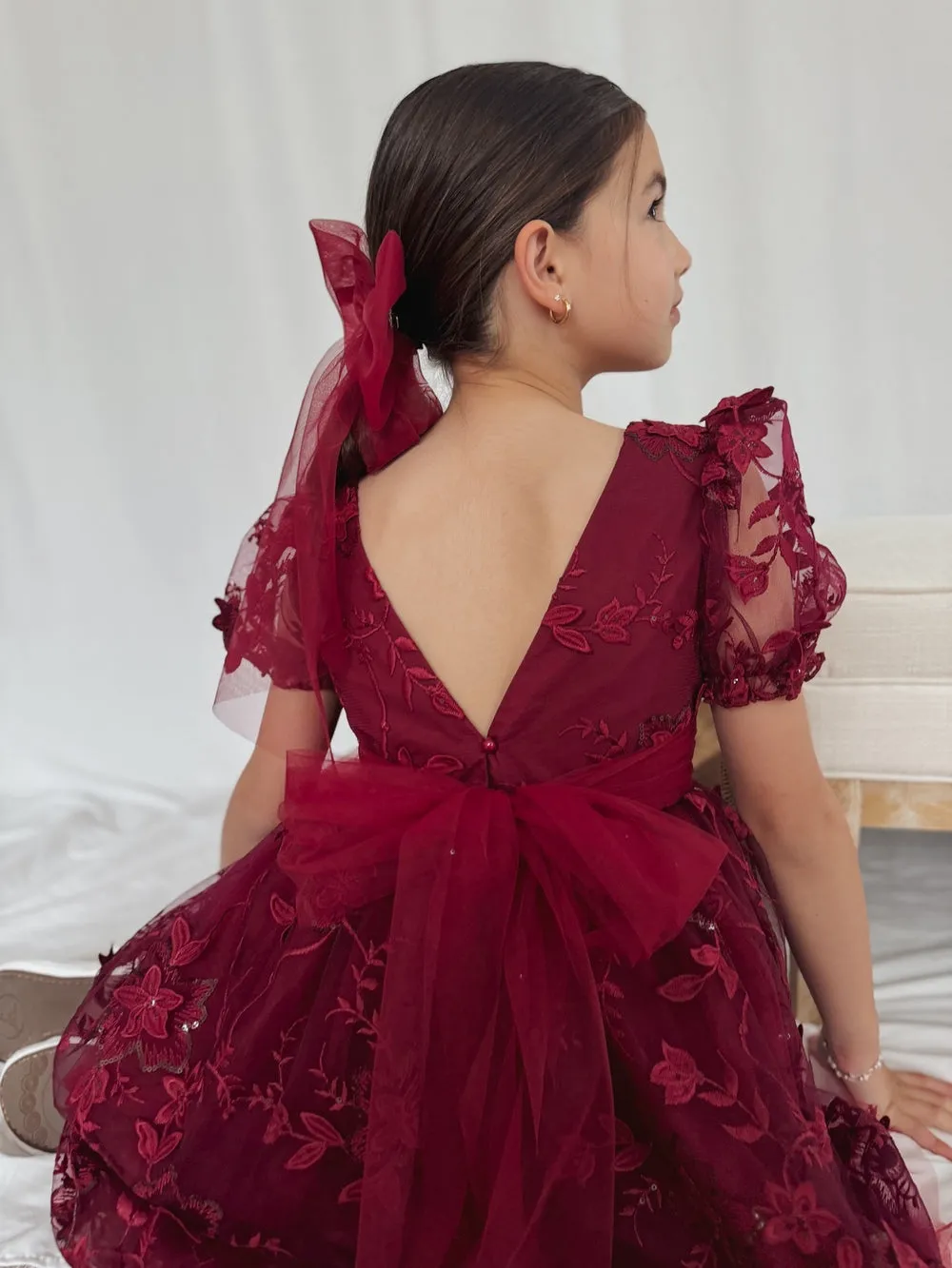 Vienna Long Tulle Bow - Burgundy