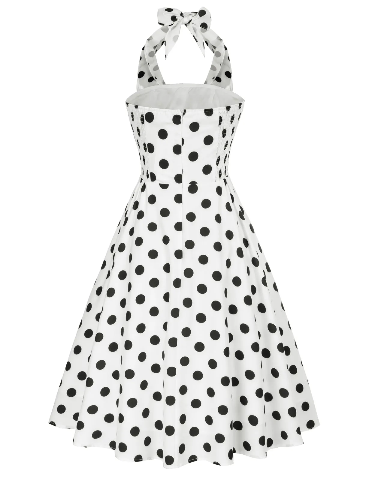 Vintage Polka Dots Halter Dress Backless Defined Waist Above Knee A-Line Dress