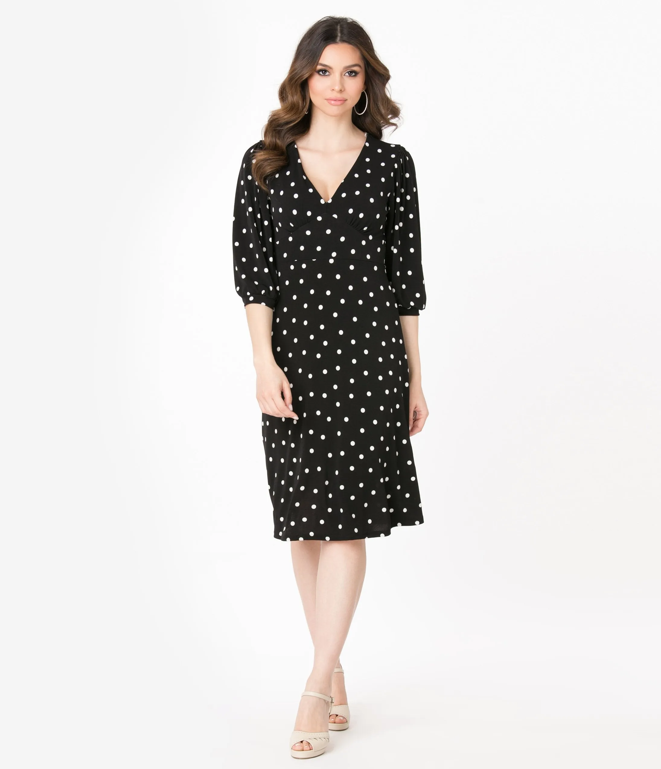 Vintage Style Black & White Polka Dots A-Line Dress