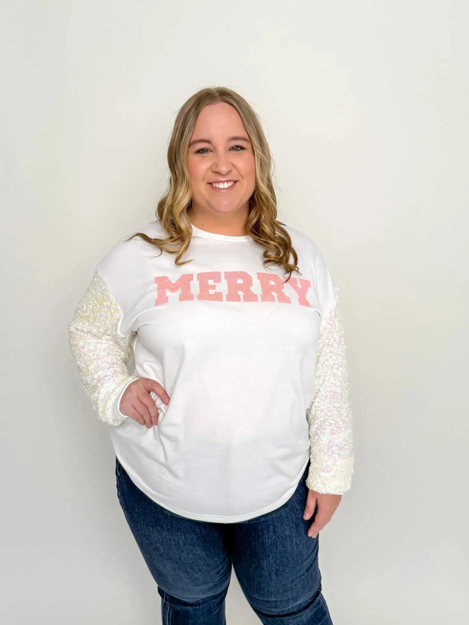 White Sequined Merry Top