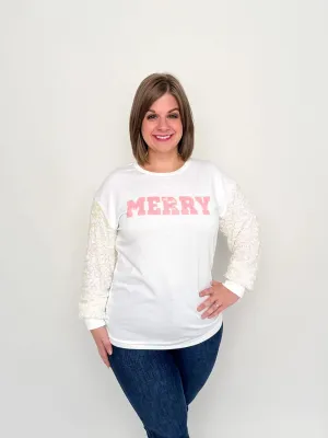 White Sequined Merry Top