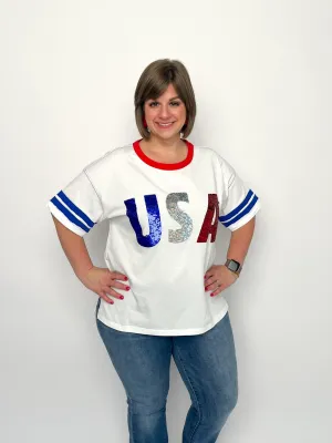 White Sequined USA Top