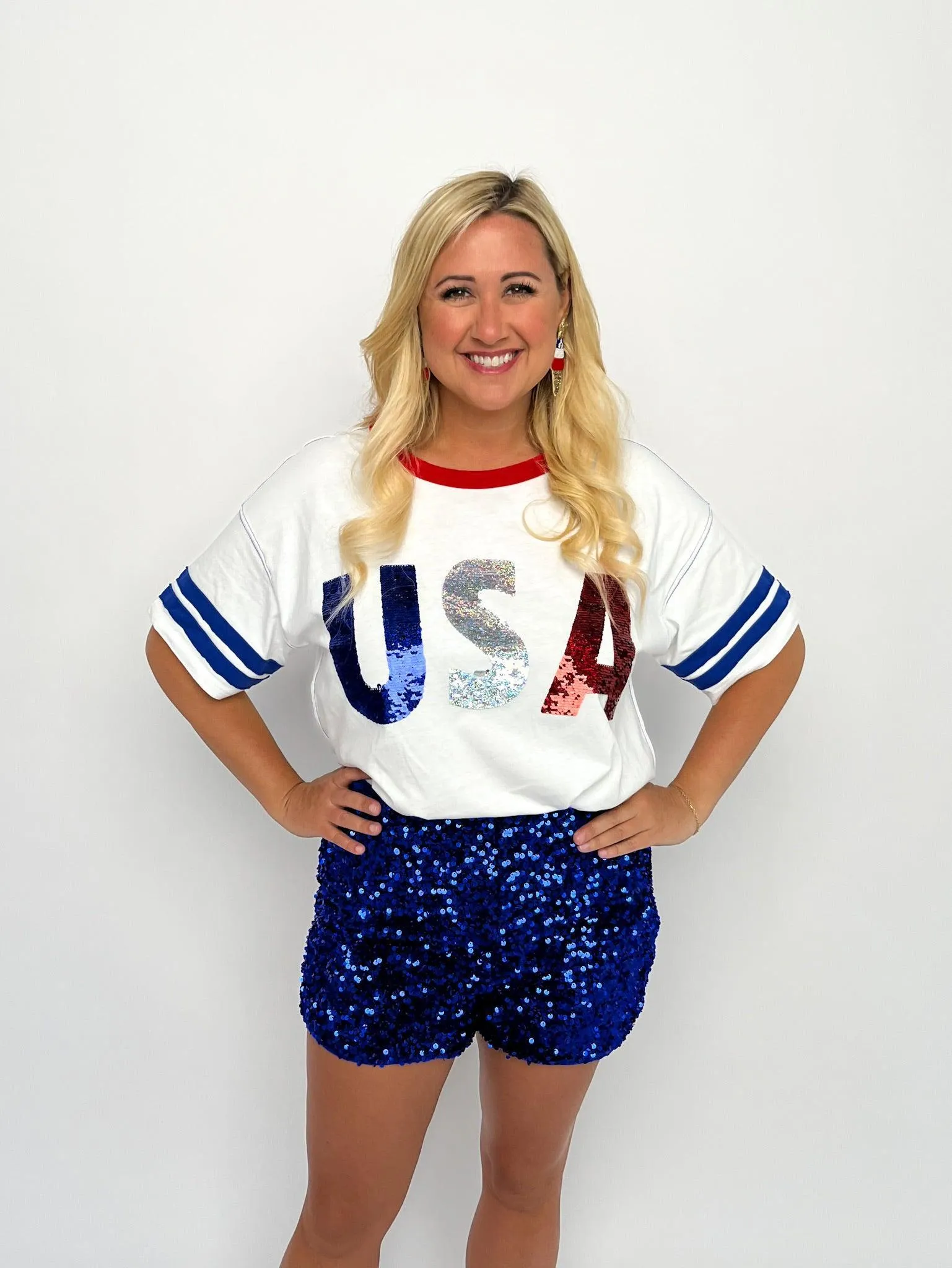 White Sequined USA Top