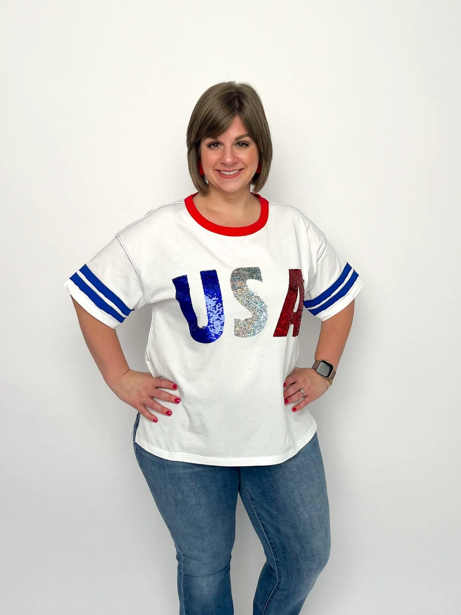 White Sequined USA Top