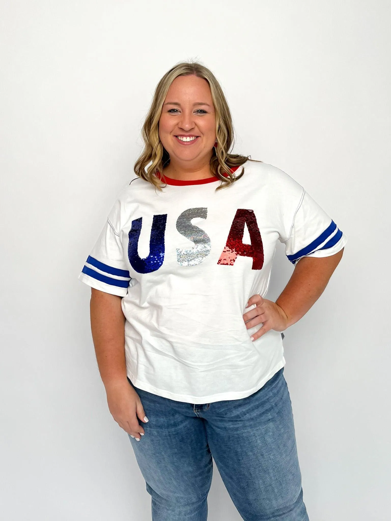 White Sequined USA Top