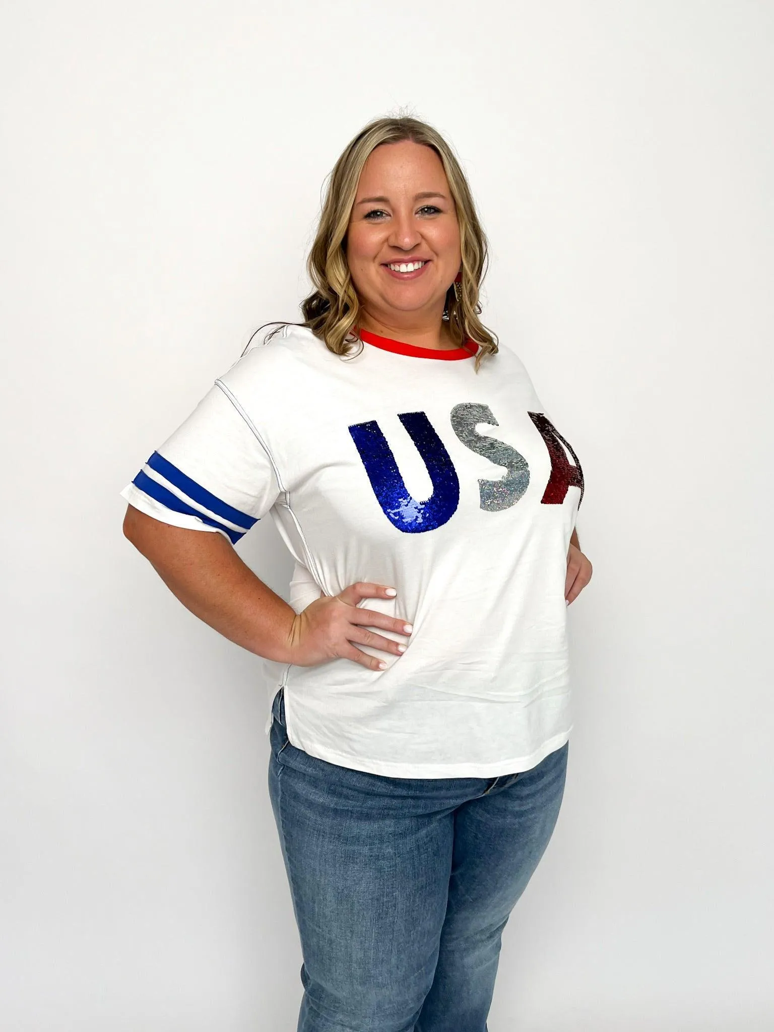 White Sequined USA Top