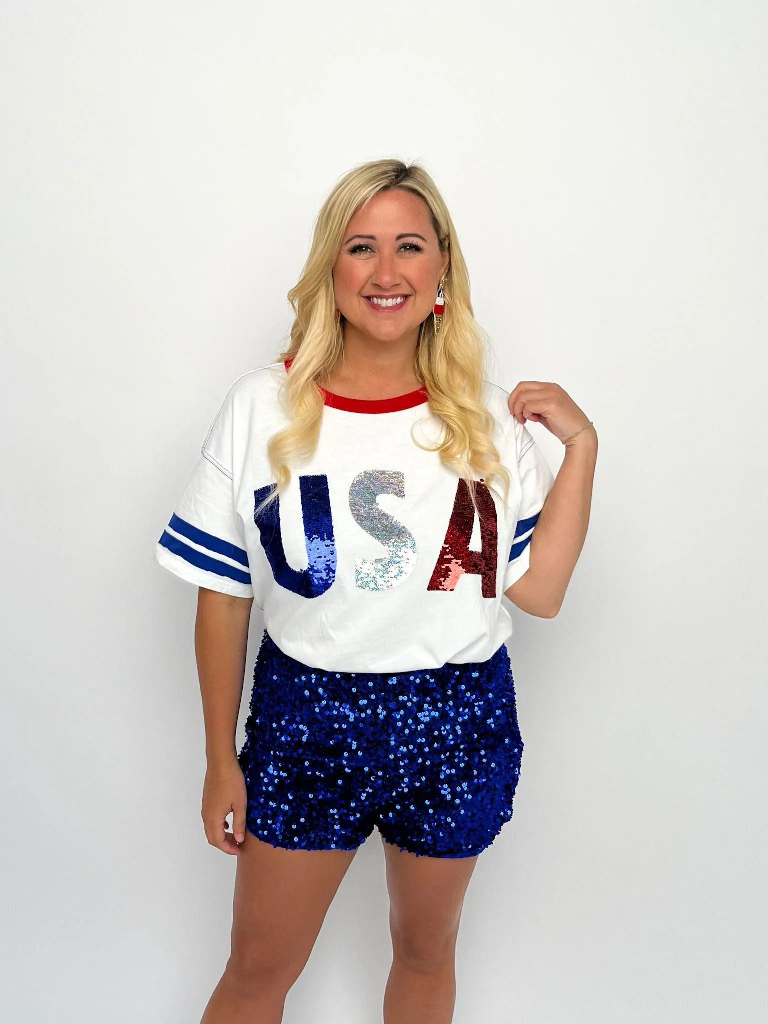 White Sequined USA Top