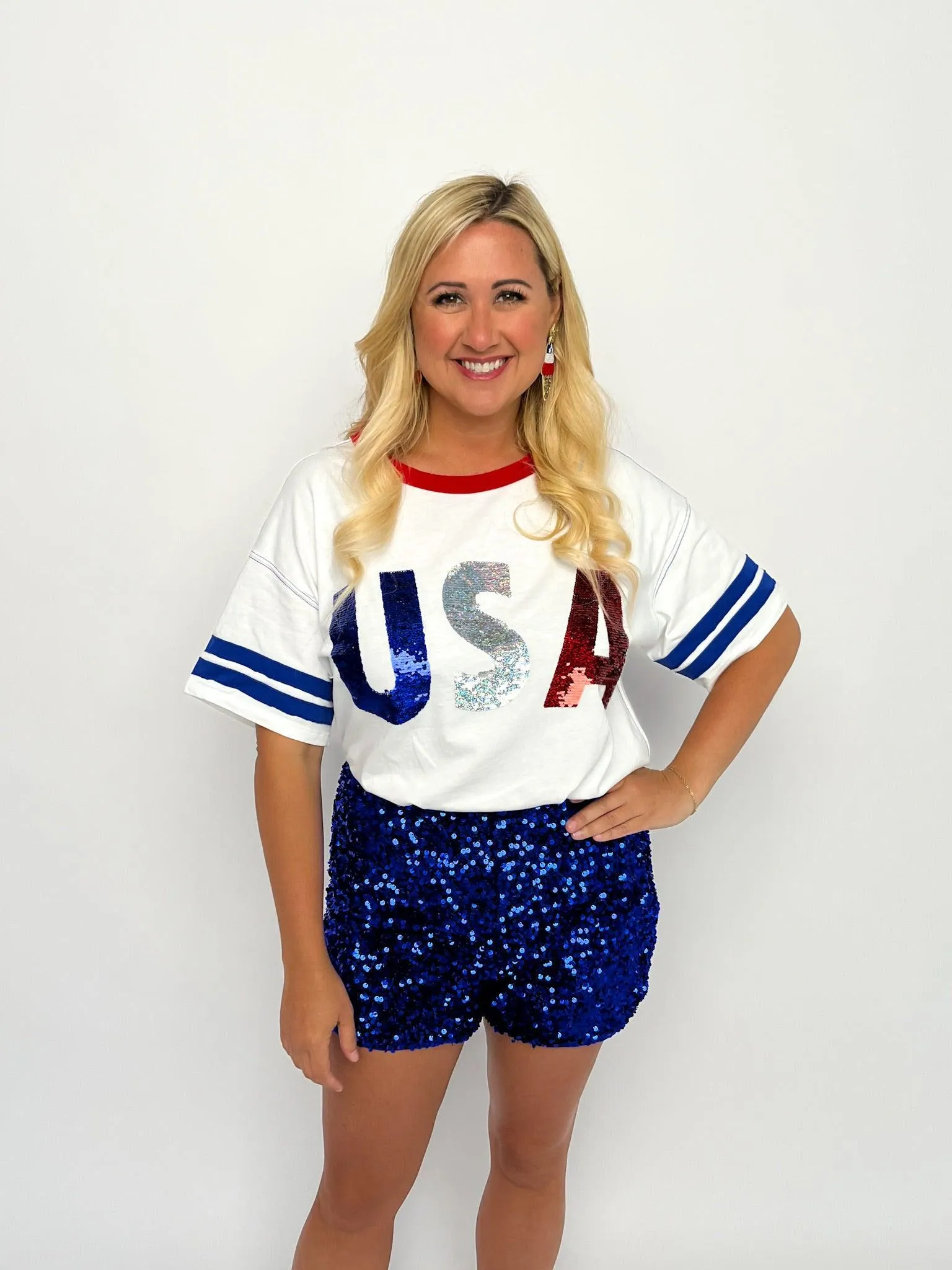 White Sequined USA Top