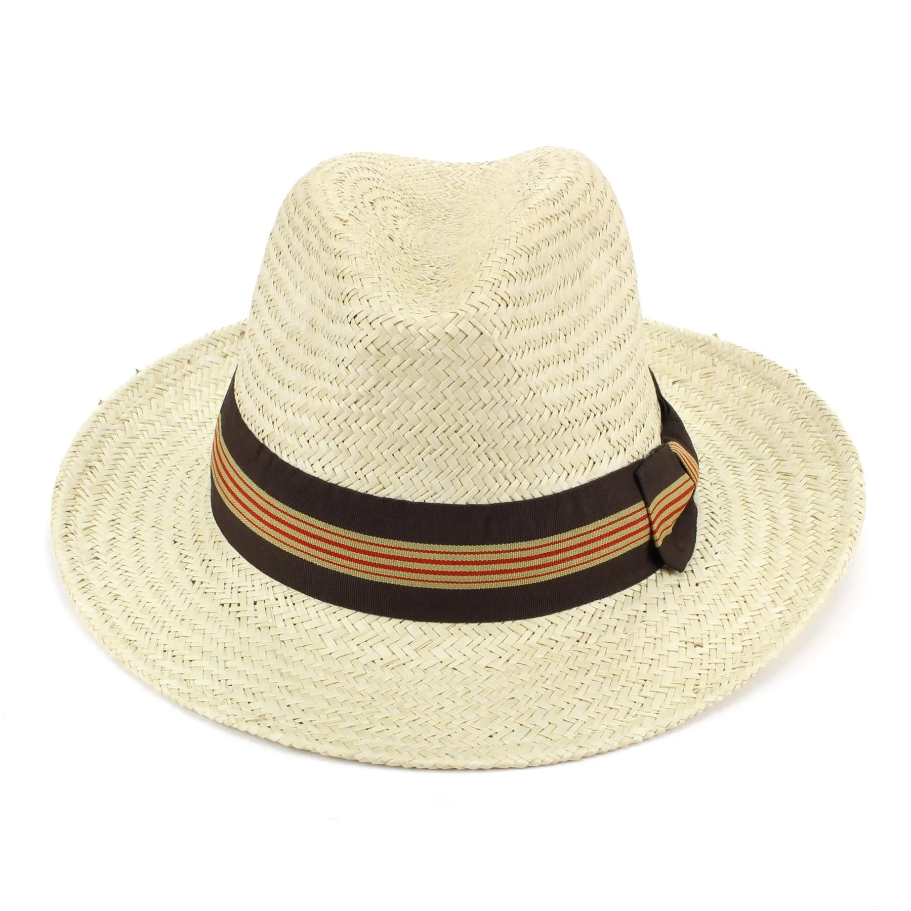 Wide Brim Straw Panama Fedora Hat - Brown