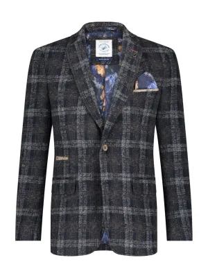 Wool Check Blazer - Navy