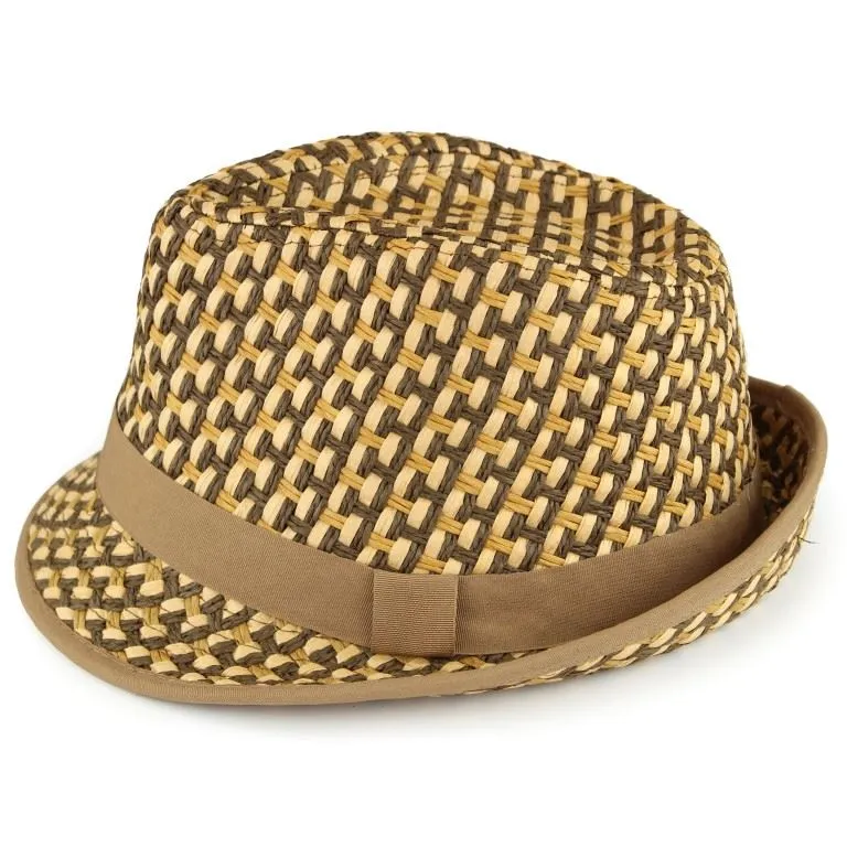 Woven Straw Paper Trilby Hat - Brown