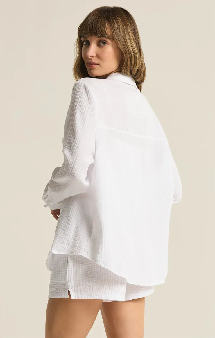 ZSU Kaili Button Up Gauze Top in White